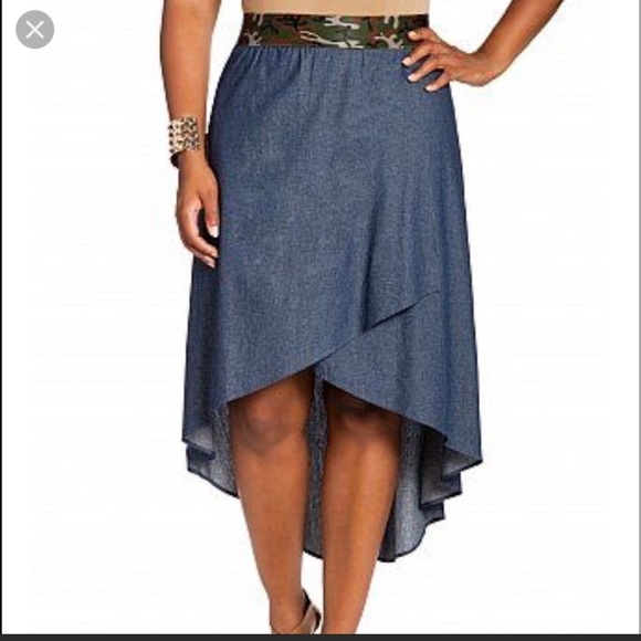 Ashley Stewart Dresses & Skirts - Ashley Stewart High/Low Denim skirt with Fatigue